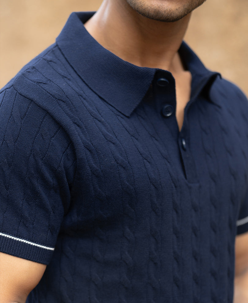 Navy Knitted Polo T-Shirt