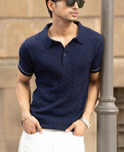 Navy Knitted Polo T-Shirt