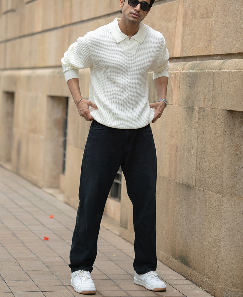 Off White Knit Polo Neck Sweater