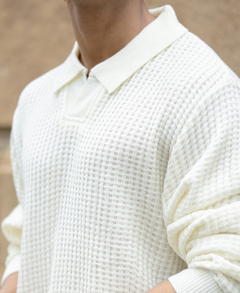 Off White Knit Polo Neck Sweater