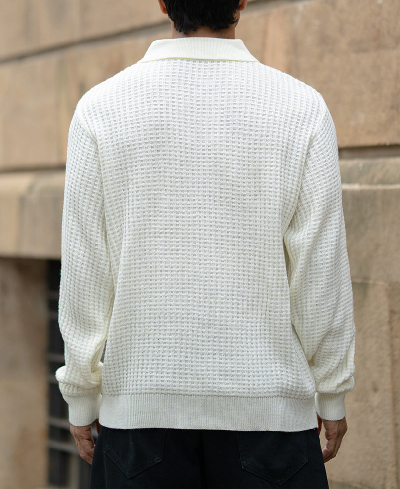 Off White Knit Polo Neck Sweater