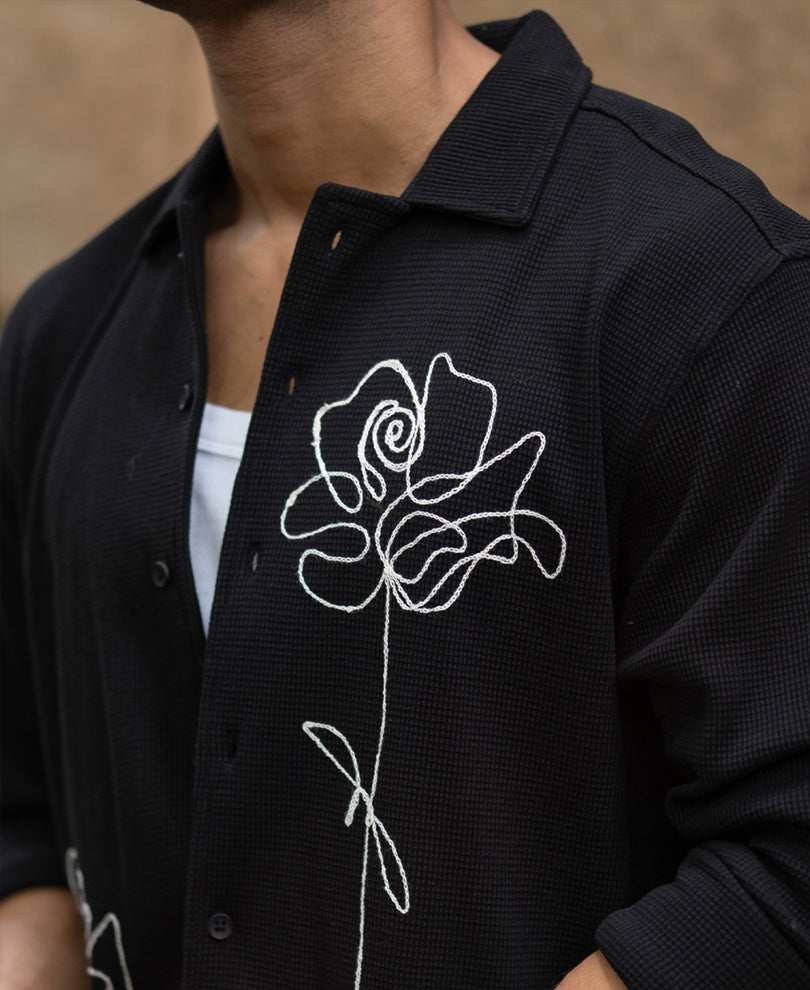Black Knitted Embroidery Shirt