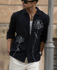 Black Knitted Embroidery Shirt