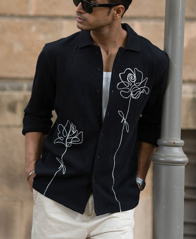 Black Knitted Embroidery Shirt