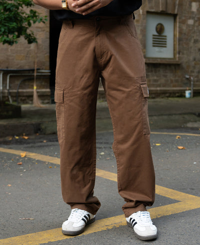 Dark Tan Cotton Baggy Cargo Pant