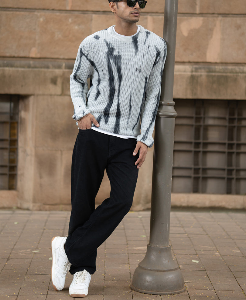 Light Grey Tie-Dye Cotton Sweater