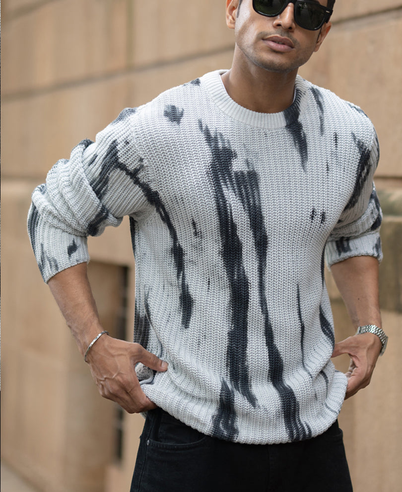 Light Grey Tie-Dye Cotton Sweater