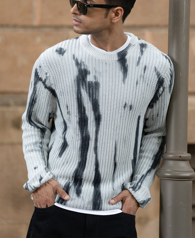 Light Grey Tie-Dye Cotton Sweater