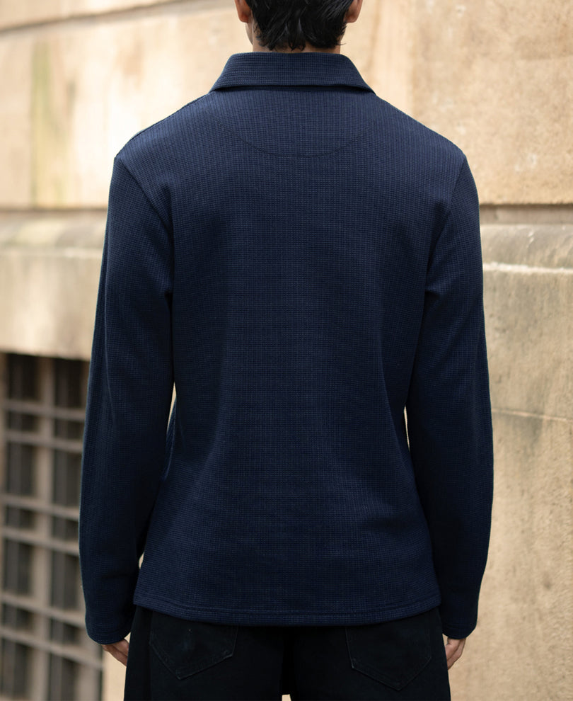 Denim Blue Structured Zipper T-Shirt