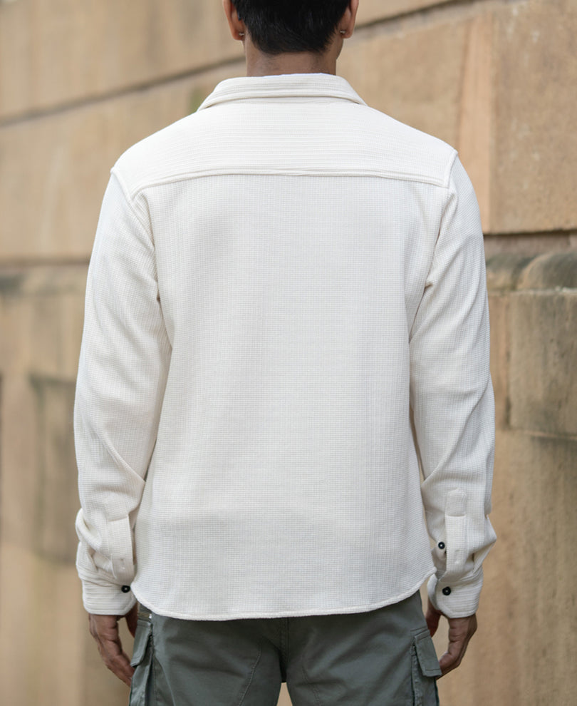 Cream Structured Shirt With Pocket