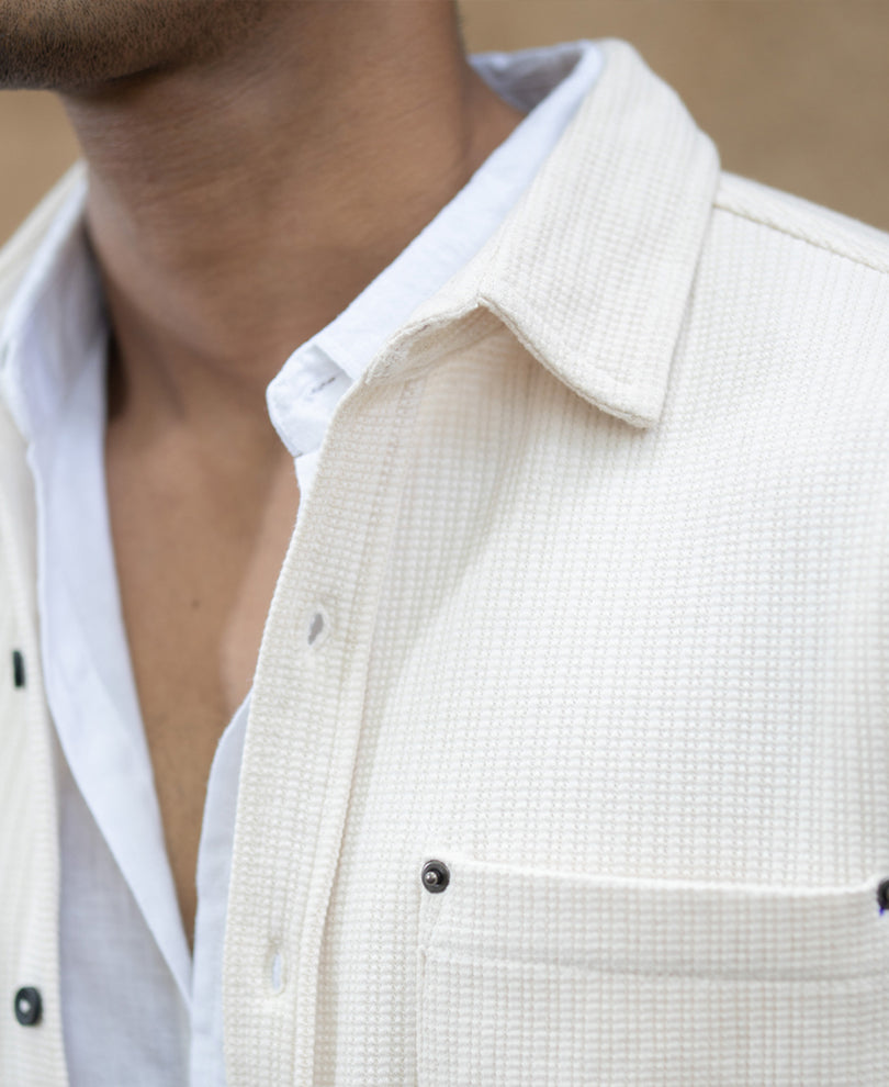 Cream Structured Shirt With Pocket