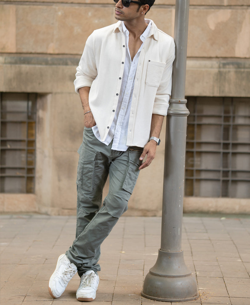 Cream Structured Shirt With Pocket