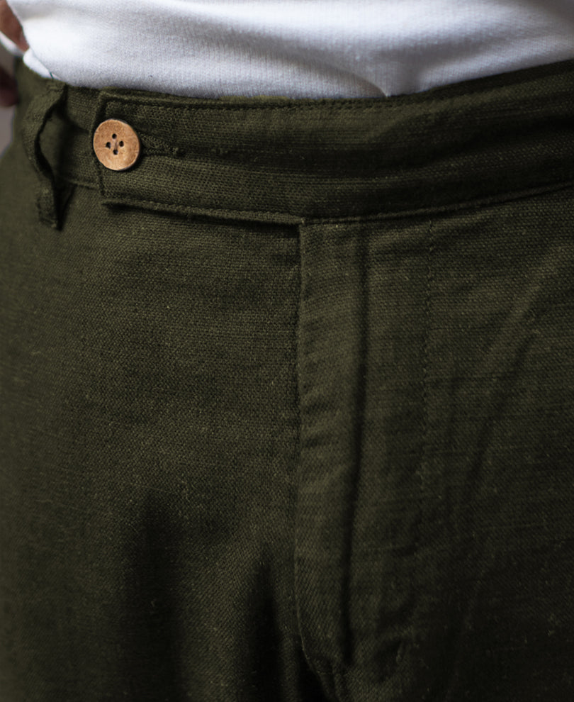 Olive Structured Cotton Trouser
