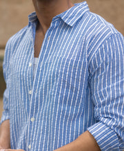Blue Seersucker Striped Shirt