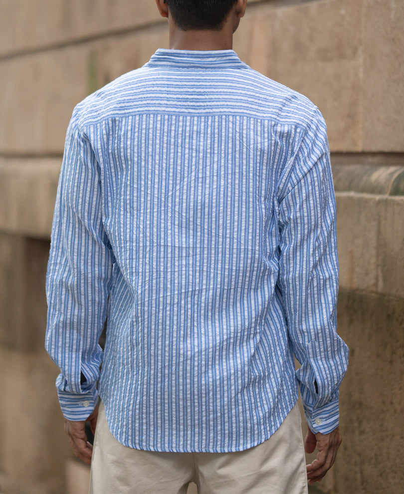 Blue Seersucker Striped Shirt