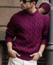 Wine Distressed Cable Knit T-Shirt.