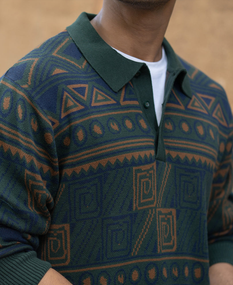 Multicolour Geometric Jacquard Knit T-Shirt