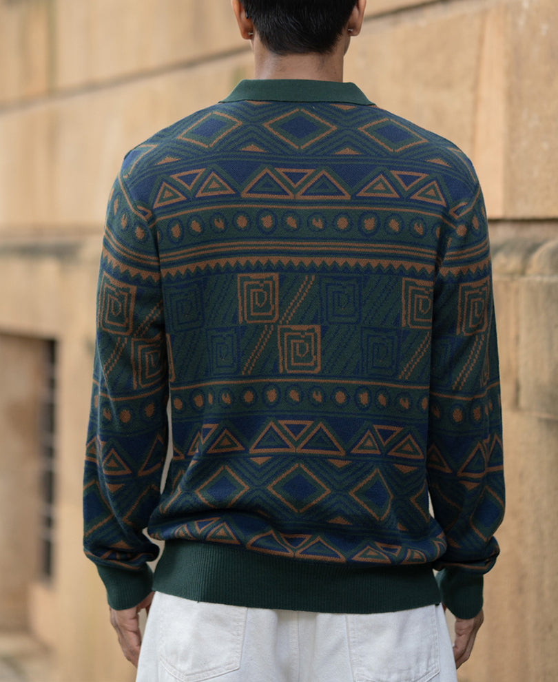 Multicolour Geometric Jacquard Knit T-Shirt