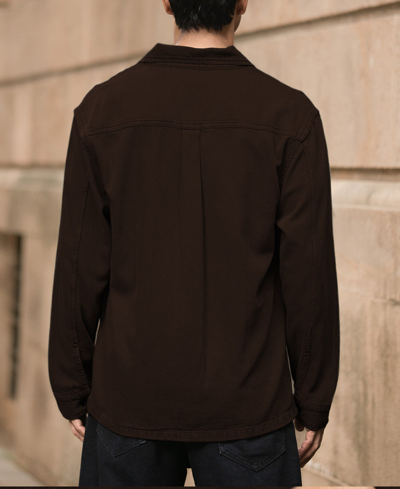 Dark Brown Double Pockets Denim Overshirt