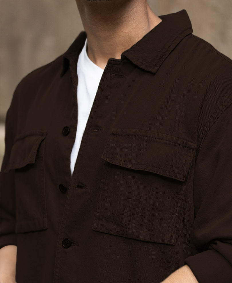 Dark Brown Double Pockets Denim Overshirt