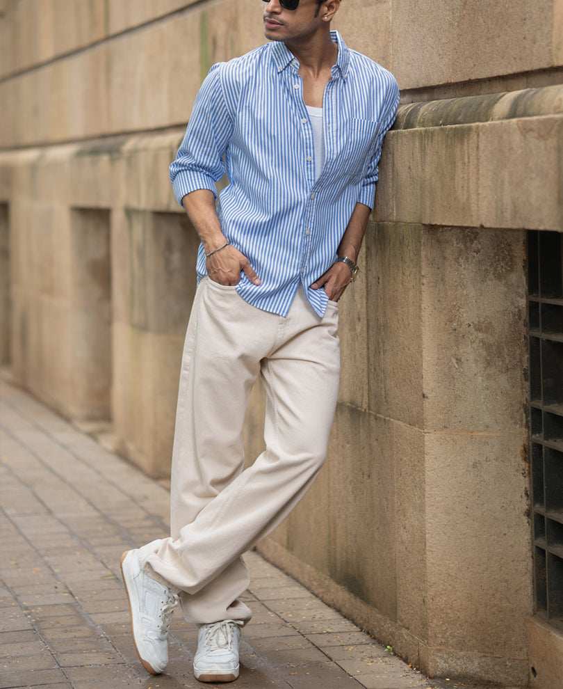 Blue Cotton Striped Buttondown Shirt