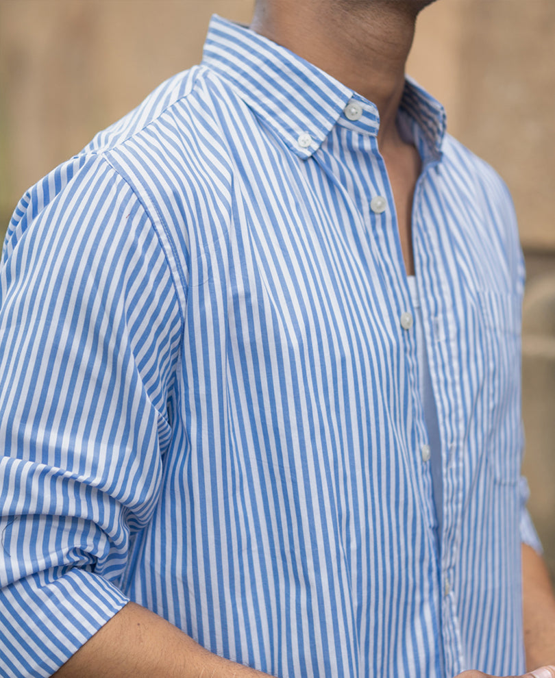 Blue Cotton Striped Buttondown Shirt