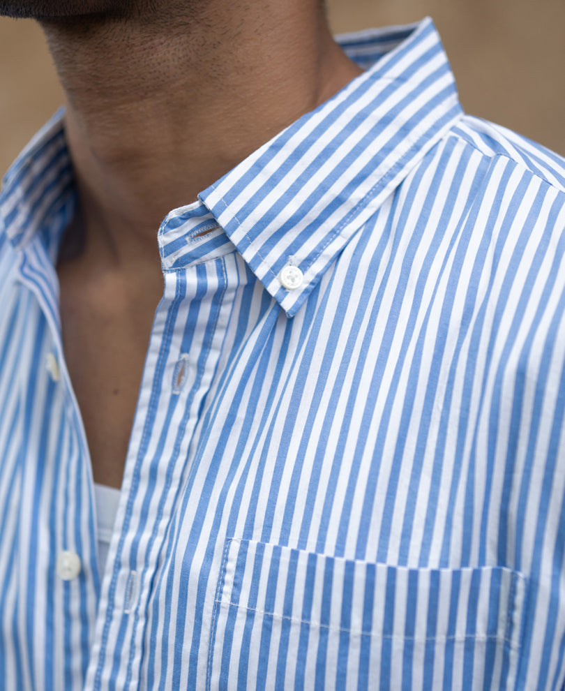 Blue Cotton Striped Buttondown Shirt