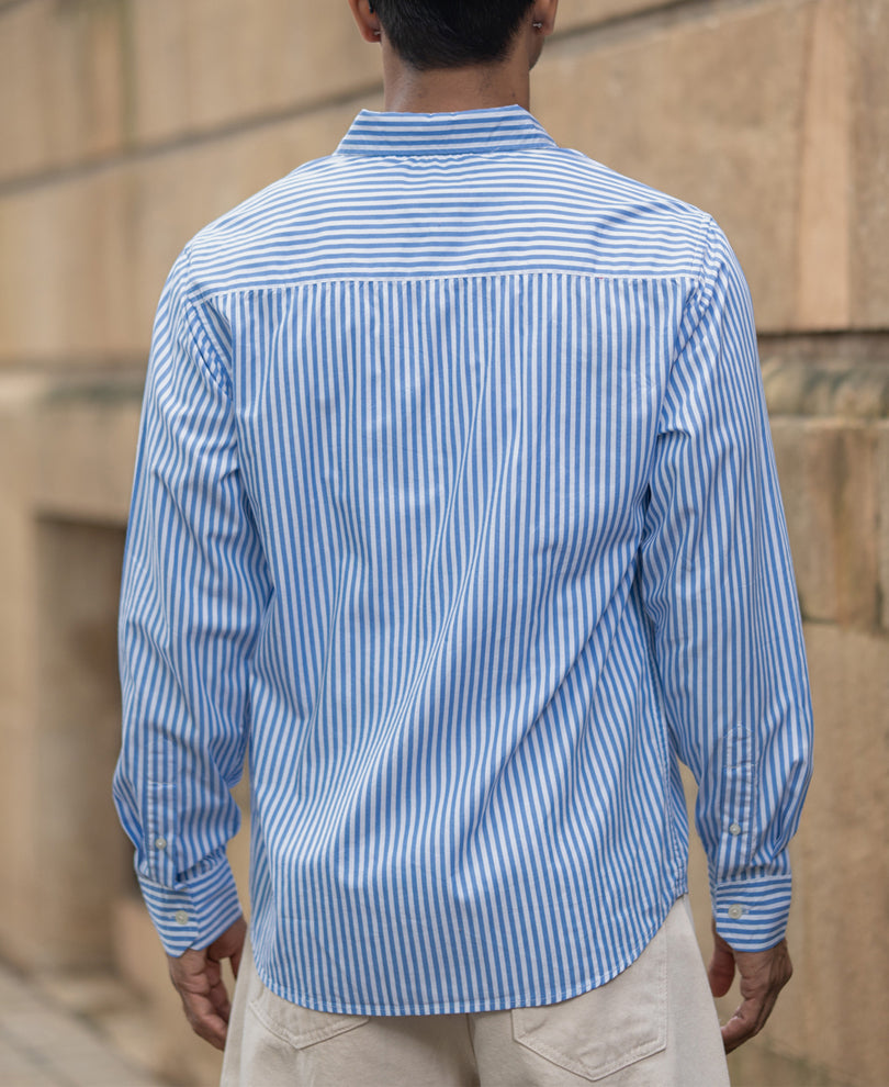 Blue Cotton Striped Buttondown Shirt