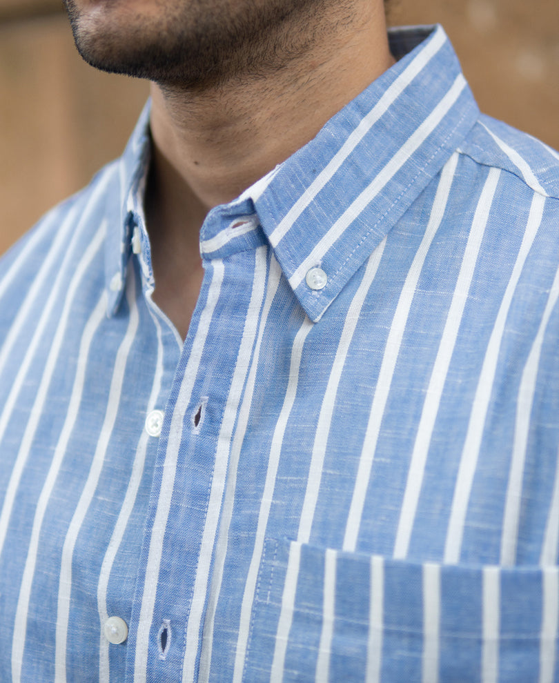 Blue Slub Stripe Buttondown Shirt