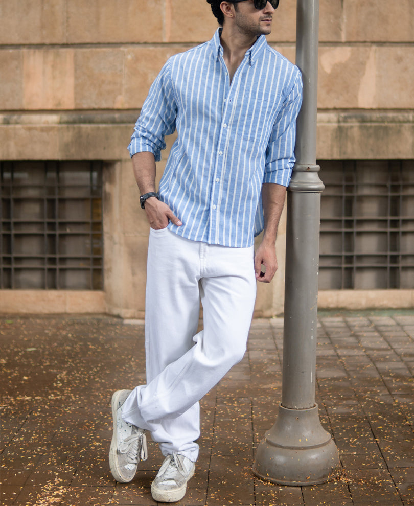 Blue Slub Stripe Buttondown Shirt