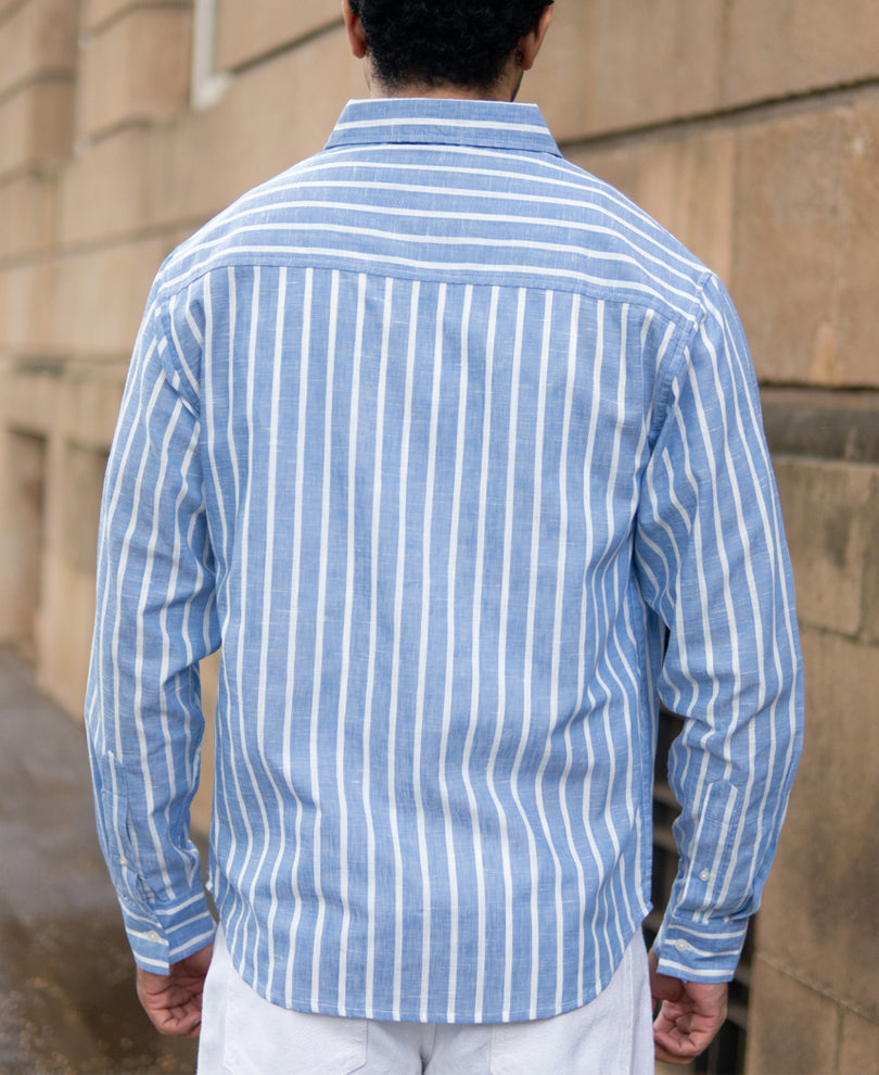 Blue Slub Stripe Buttondown Shirt.