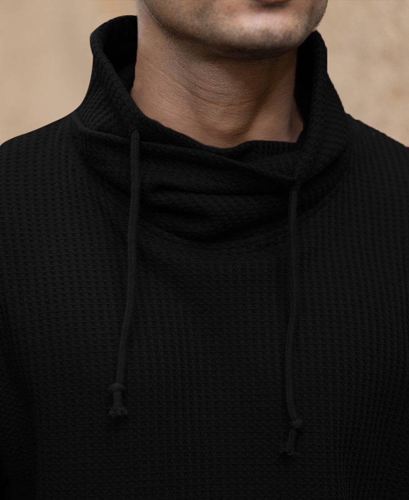 Black Structured High Neck T-Shirt