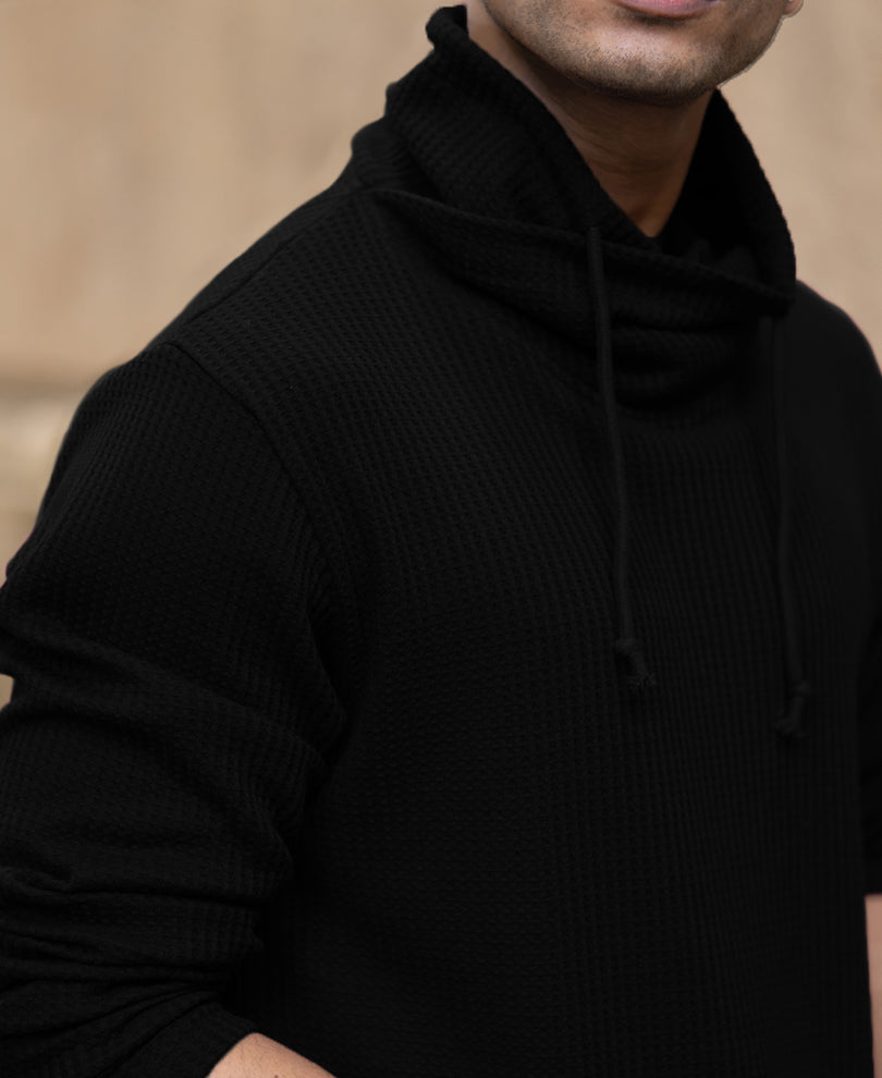 Black Structured High Neck T-Shirt