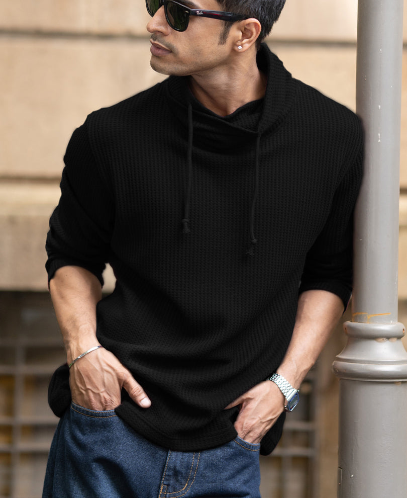 Black Structured High Neck T-Shirt