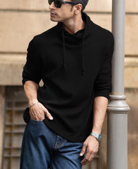 Black Structured High Neck T-Shirt
