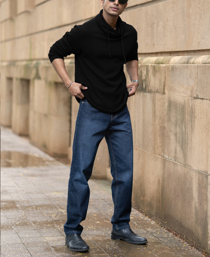 Black Structured High Neck T-Shirt