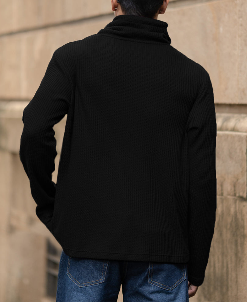 Black Structured High Neck T-Shirt