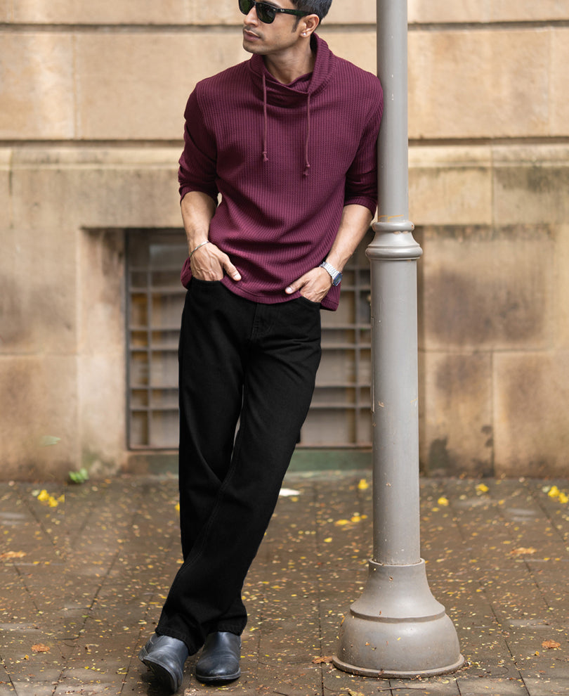 Wine Structured High Neck T-Shirt