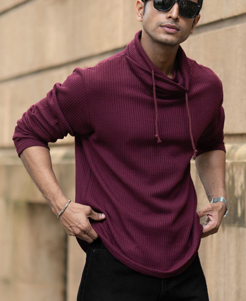Wine Structured High Neck T-Shirt