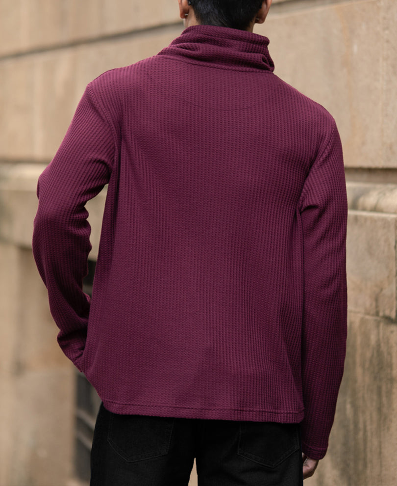 Wine Structured High Neck T-Shirt