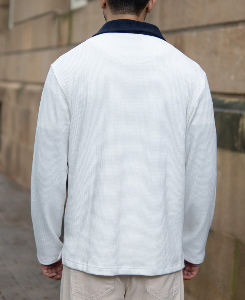 Off White Contrast Collar Zipper T-Shirt