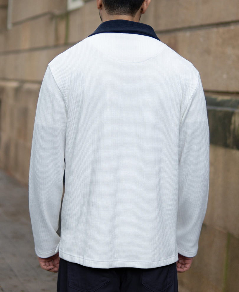 Off White Contrast Collar Zipper T-Shirt