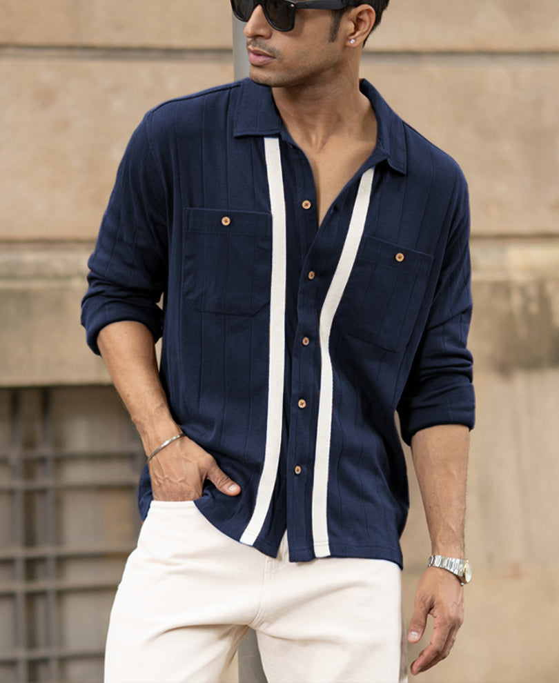 Navy Contrast Detail Shirt