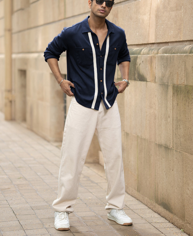 Navy Contrast Detail Shirt