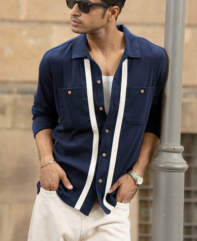 Navy Contrast Detail Shirt