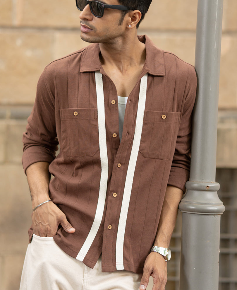 Brown Tape Detail Shirt