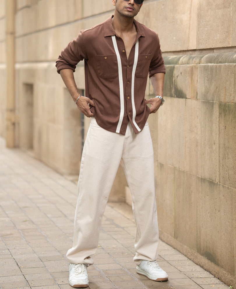 Brown Tape Detail Shirt