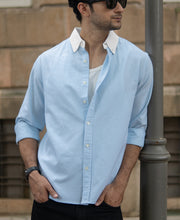 Blue Oxford Contrast Collar Stripe Shirt