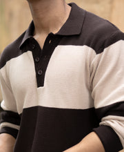 Brown Structured Knit Striped T-Shirt