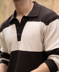 Brown Structured Knit Striped T-Shirt